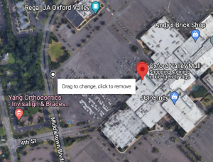 Screenshot of Google Maps measurement dot appearing after clicking "measure distance"